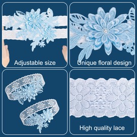 Tunejoy Garter for Wedding, Flower Lace Wedding Garter, Elastic Bridal Garter for Brides, Bridesmaids, Weddings, Bridal Accessories, Blue, 2 Pieces