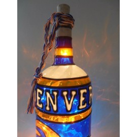 Denver Broncos Inspired Bottle Lamp Hand painted Lighted Stained Glass Look