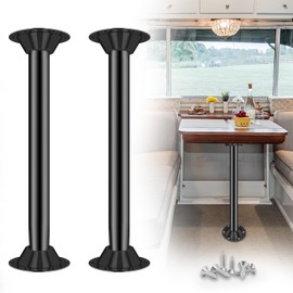 EZIRVLIFE 29" RV Table Leg Mount | Heavy-Duty Aluminum RV Table Legs and Base Mount | Camper Table Pedestal for Trailer, Boat | Non-Wobbly Matte Black Finish (2 Legs + 4 Bases)