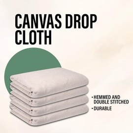 TOALLA_DROPCLOTH_6X9_Natural for Painting (Size 6x9 Pack of 4) Pure Cotton Painters Drop Cloth for Painting, Furniture & Floor Protection - All Purpose Thick Canvas tarp with Double Stitched Edges