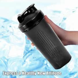 AOMiGT 2 Pieces Protein Shaker Bottle Leak Proof Protein Shaker Bottle with 2 Stainless Steel Mixed Ball, 2 Sponge Bottle Brush, 700 ml, for Diet and Fitness