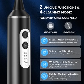 Electric Flosser with 4 Modes, 3 in 1 Power Flosser and Electric Toothbrush and Water Dental Flosser Combo with 55 Replacement Heads, Water Floss Alternative, Brushing and Flossing for Home and Travel