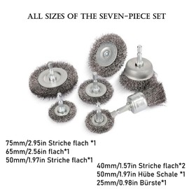 Docache 7-Piece Wire Brush Drill Set, Wire Brushes, Cordless Screwdriver, Grinding Brush, with Hexagonal Bar, Wire Brush Set, for Removing Rust/Corrosion/Paint