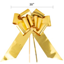 WRAPAHOLIC 30" Big Car Bow Pull Bow - Glossy Gold Design - Butterfly Shape Gift Bow - Perfect for Car Decorative, Birthday, Holiday, Christmas
