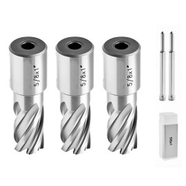 5pcs Annular Cutter Set with Weldon Shank HSS 3 Drill Bits Kit for Mag Drill 1\" Cutting Depth and 5/8\" Diameter 2 PiQuantity of Accessories: 5 Accessories, drill diameter: 5/8 inch