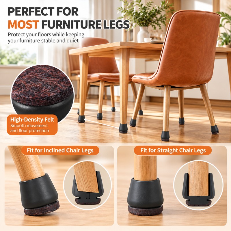  16-Piece Chair Leg Floor Protectors for Furniture -Felt Bottom