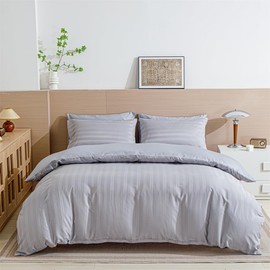 YASMENG Satin Bed Linen 135 x 200 cm Grey Striped Bed Linen Satin Shiny Deluxe Duvet Cover Set Soft Silky Silk Bed Linen 2-Piece with Zip and 80 x 80 cm Pillowcase