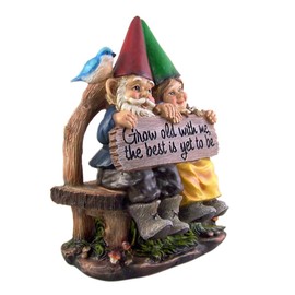 MOSKILA Sitting Gnome Couple Garden Statue 11.5 Inch Multicolored Resin Rustic Gnome Statue
