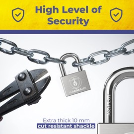 Magmaus® PDE/40 Heavy Duty Lock with 3 Keys - [Stainless Steel] Weatherproof Padlock for Outdoor Use - Ideal for Storage Unit, Shipping Container, Gate