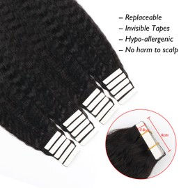 ABH AMAZINGBEAUTY HAIR Tape in Hair Extensions Human Hair Kinky Straight Real Remi Remy Tape Human Hair Extensions 50g 20pcs Invisible Seamless Reusable Skin Weft Natural Black 18 Inch