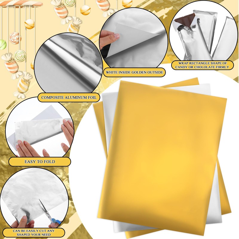 Tanlade 200 Pcs Gold and Silver Chocolate Bar Wrappers Bulk
