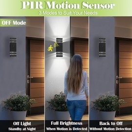 Motion Sensor Outdoor Lights for House, Porch Lights Outdoor Wall Lights Dusk to Dawn, IP65 Waterproof Exterior Lighting Fixtures, Black Aluminum Square Up and Down Lights Modern Wall Sconces 1 Pack