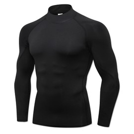 LWISMIL Black Compression Shirt Men Turtle Neck Dry Cool Workout Athletic Base Layer Undershirt for Football Running Basketball