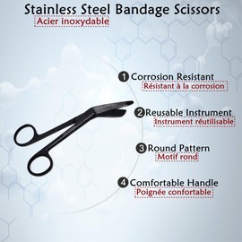 Premium Quality Nurse EMT Bandage Trauma Shears Scissors 4.5" (11.43cm) Stainless Steel (KKT) (Full Black)