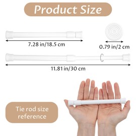 2 Pack Small Spring Tension Curtain Rod, Small Tension Curtain Rod No Drilling 7.28 to 11.8 Inch, Expandable Spring Loaded Curtains Rods for Windows,Kitchen,Closet,Cupboard,Door,Bookshelf (White)