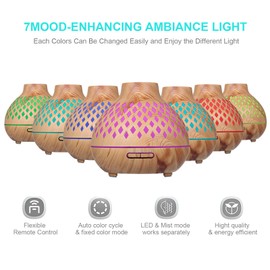 Decdeal Diffusor für ätherische Öle, 400 ml, Ultraschall-Luftbefeuchter, Aroma-Diffusor mit Fernbedienung, 7 bunte Lichter, 4 Stufen Zeiteinstellung, 2 Sprühmodi für Yoga, Zuhause, Schlafzimmer