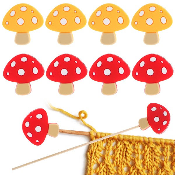 JJUNW 8 Pcs Knitting Needle Stoppers, Mushroom Stitch Stoppers, Knitting