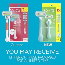 Gillette Venus Maquinilla de afeitar extra suave para mujer, incluye 1 mango de afeitar reutilizable + 4 repuestos, 5 cuchillas, mango ergonómico de g