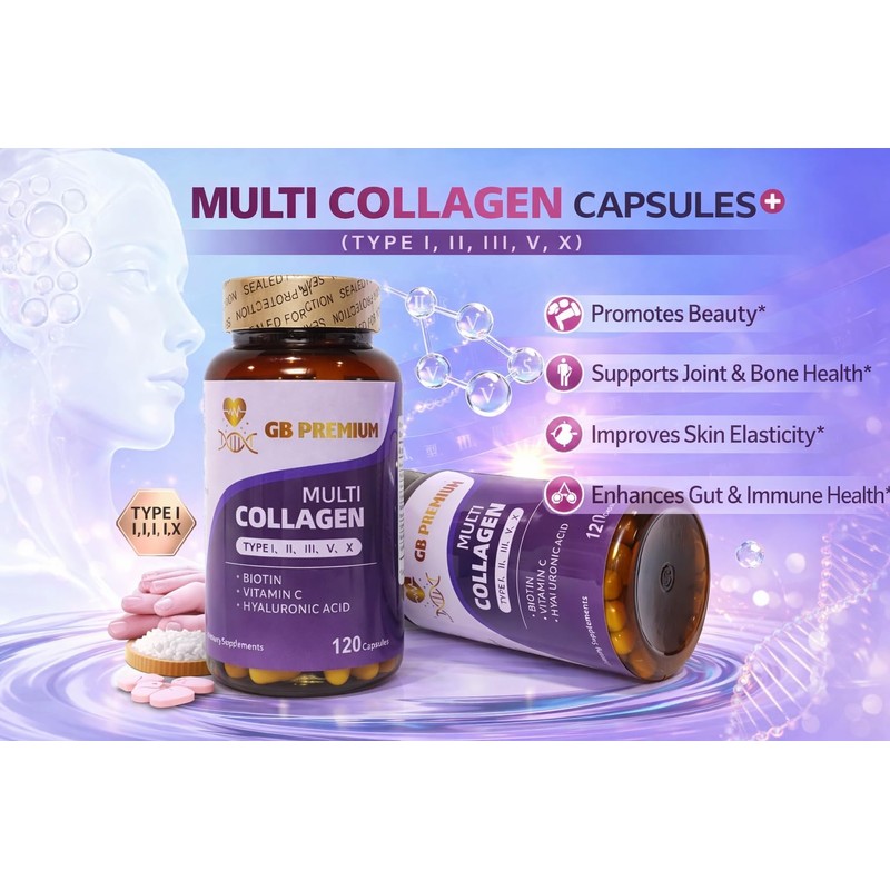 GB Premium Multi Collagen Capsules, Type I, II, III, V
