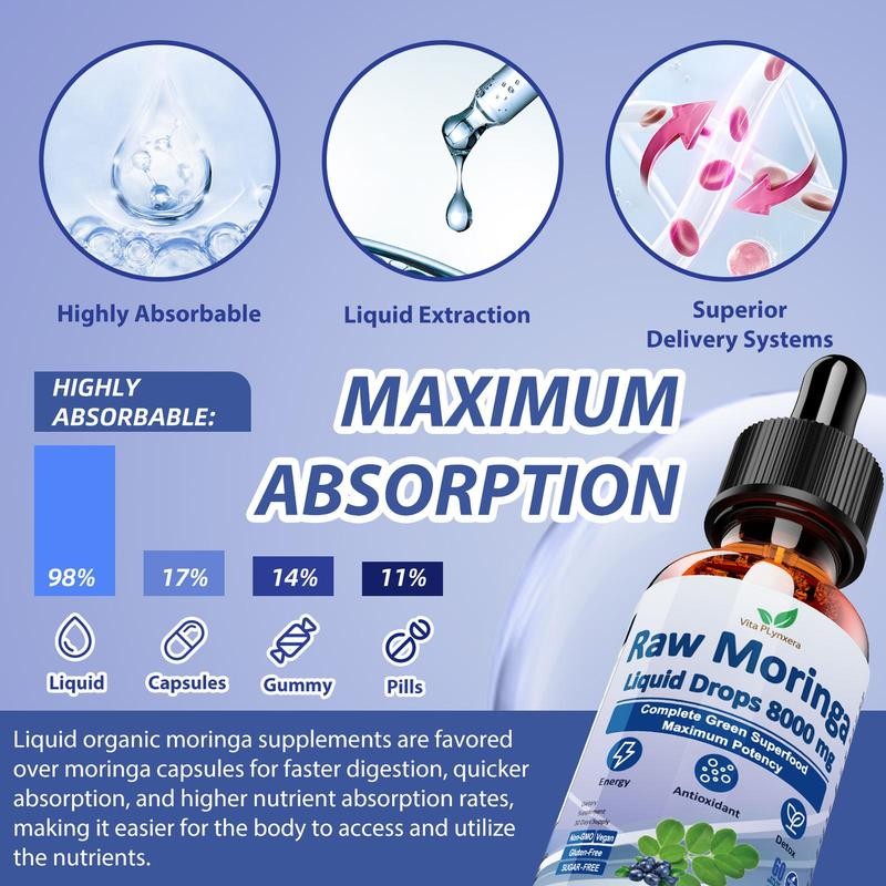 Raw Moringa Liquid Drops 8000 mg, Organic Moringa Oleifera Leaf