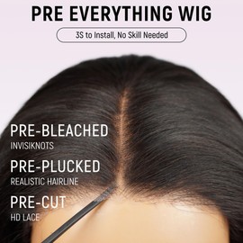 mscoco Wear and Go Glueless Wigs Human Hair Pre Plucked Pre Cut 6×5 HD Lace Straight Wigs Human Hair for Black Women Pre Bleached Knots 180% Density 18inch Natural Black Wig