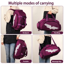 FIORETTO 30L Sports Gym Bag with Wet Pocket & Shoe Compartment, Sports Holdall Backpack for Men Women Violet