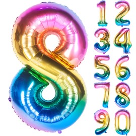 New 40 Inch Rainbow Digit Helium Foil Birthday Party Balloons (Dark Rainbow 8)