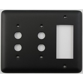 Classic Accents Rounded Black 3 Gang Combo Switch Plate - 2 Push Button Light Switches 1 GFCI/Rocker Opening