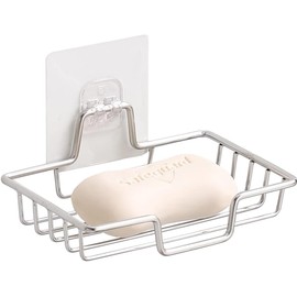 Timotech Soporte para Jabón Sin taladrar, Jabonera de Acero Inoxidable, Soporte para Jabón montado en la Pared, Bandeja de jabón, Soporte para Esponja de jabón para Baño y Cocina (Plata)