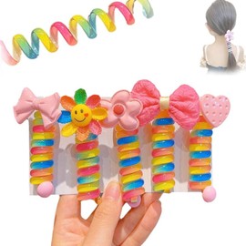 Diademas en Espiral para Niñas, 5 Pcs Gomas para el Pelo en Espiral, Línea Telefónica Gomas Elásticas para el Cabello Soportes para Coletas, Accesorios para el Cabello con Cordón Teléfono