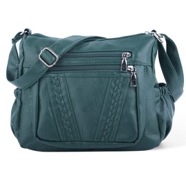 ELDA Crossbody Bags For Women Pocketbooks Soft PU Leather Purses and Handbags Multi Pocket Shoulder Bag, Dark Green, Medium