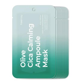 freemay Olive Cica Calming Ampoule Mask, Helps Support Skin Barrier & Calms Look of Redness, Vegan Sheet Mask for Sensitive Dry Acne-Prone Skin, 10 Sheets