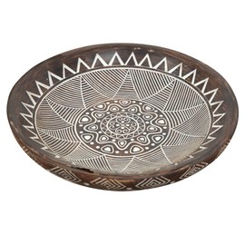 MAISONICA Handpainted Aztec Patterned Decorative Bowl 30cm Brown/Cream