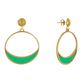 LES POULETTES BIJOUX - Gold Metal Nail Earrings Circle and Crescent Moon Translucent Coloured, Metal