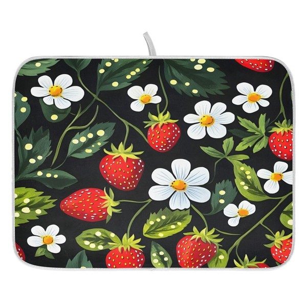 Strawberry Dish Drying Mat for Kitchen Counter White Flower Absorbent