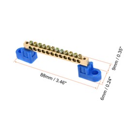 Rebower Terminal Block 12 Positions Earthing Wire Connector [for Control Box, Control Box] M4/Brass Blue