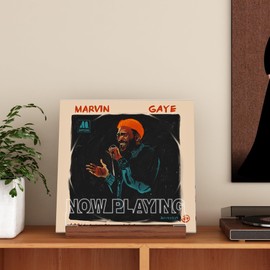 YuanDian Now Playing Record Stand, Record Display, Wood, Acrylic, LED Lamp, Tabletop Storage, Desk with USB Power Supply, Illuminated LED Display