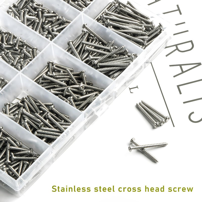Zmbroll 600Pcs Silver M2 Pan Head Self-Tapping Screws,Phillips Cross Round