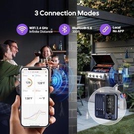 4-Probe Digital Meat Thermometer Wireless with Smart APP, Unlimited Range WiFi & Bluetooth Meat Thermometer for BBQ, Rotisserie, Oven, Grill, Smoker,and Air Fryer Cooking