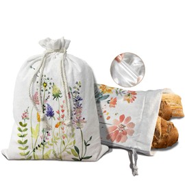 UTELKA Beeswax Bread Bags for Sourdough, Floral Linen Reusable Bread Bag for Sourdough Homemade Bread 2Pcs, Flower Storage Bread Box for Baker Kitchen Women 16.5x12