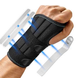 Poligono Handgelenk Bandage Linke mit 3 Schienen, Handgelenkstütze Einstellbar und Atmungsaktiv für Sport und Alltag, Handgelenkschiene für Arthritis, Verstauchungen und Verstauchungen