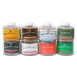 Borsari Seasoning Gift Set - 8 Flavor Variety Pack - Original, Citrus, Orange Ginger, Cracked Pepper, Coffee, Everything Bagel, Savory, Tuscan Rosemary Sage - Gourmet Seasonings
