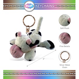Puzzled Cow Plush Keychain Stuffed Animal Toy - Soft Plush Farm Life Animal White Cow Charm Keyring, Cute Decorative Plush Toy Accessory Fun Buddy - 4 Inches