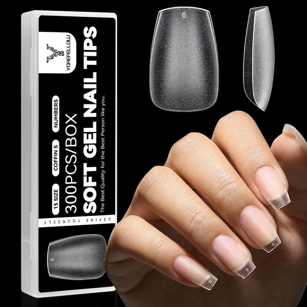 YOKEFELLOW Short Coffin Nails Tips -300Pcs Gel x Nail Tips