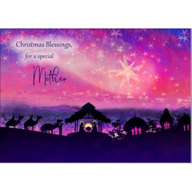 doodlecards Mother Christmas Card Nativity Scene Evening Watercolour Large A4 Size Christmas Card for Mother with Plain Envelope