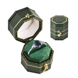 TAIMY Vintage Ring Box, Classical Victorian Style Mini Antique Ring Box, Handcrafted Small Keepsake Jewelry Box(Equilateral Octagon, Green)