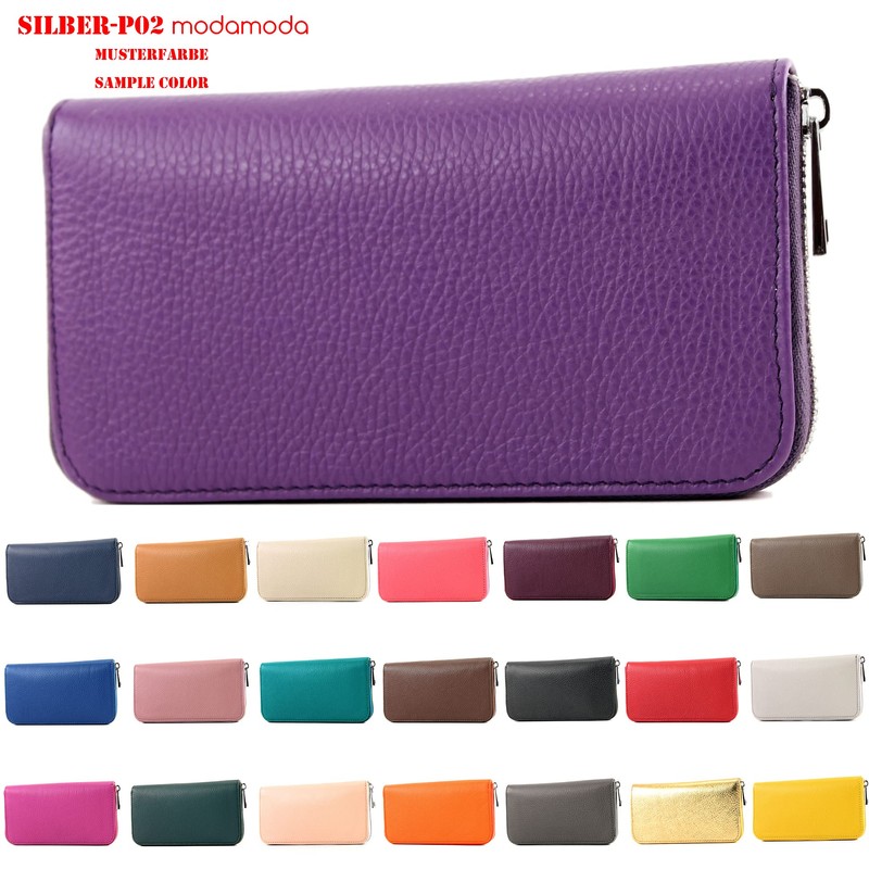 modamoda de - Silver P02 Italian Women's Wallet Real Leather
