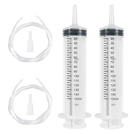 2 PCS 150ml Large Syringe with 2 Tip Adapters and 2 Pc 130cm Tubing, Plastic Reusable Oil Syringe for Scientific Labs, Watering, Refilling, Measuring, Plant Feeding