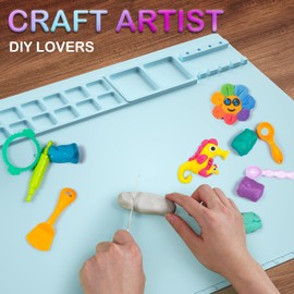 Silicone Craft Mat, 20"x16" Silicone Painting Mat with Cup, Nonstick Silicone Sheet for Resin Jewelry Casting, Creator Silicone Mat for Art, DIY, Drawing, Clay and Play Doh