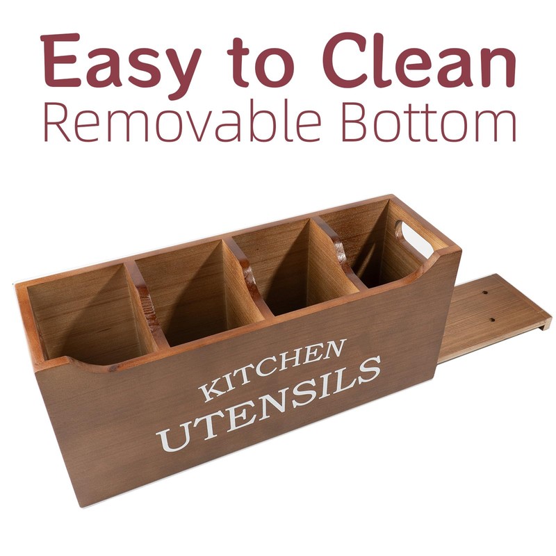 Kitchen Utensil Holder with Drainage Bottom, Extra Large 4 Compartments
